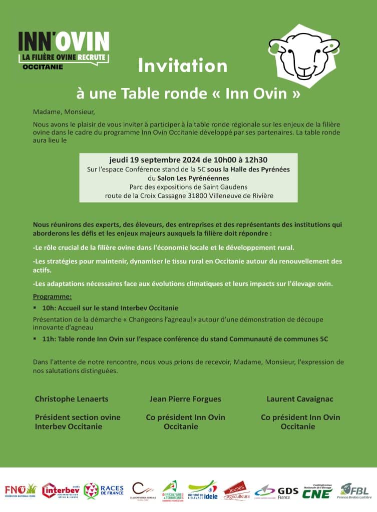 invitation table ronde INNOVIN OCCITANIE jeudi 19 septembre 2024